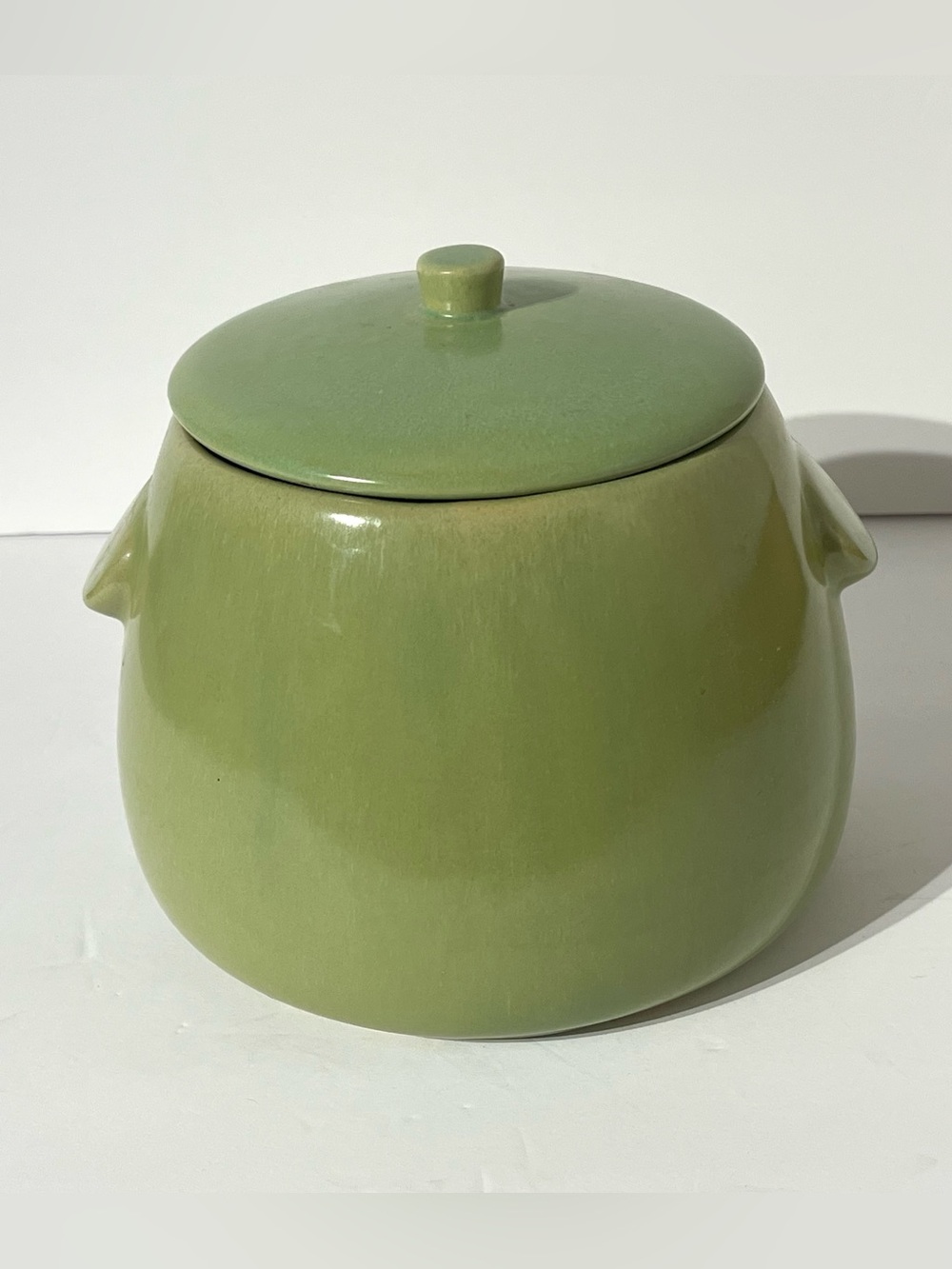Vintage La Solana Ware Cookie Jar with Lid Bean Pot Style Green MCM 50s